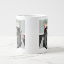 Two Black Labrador Dogs Christmas Fireplace Scene