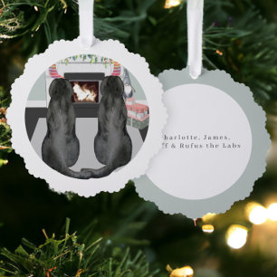 Two Black Labrador Retriever Christmas Tree Decoration Card