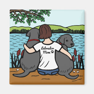 Two Black Labradors and Mum Magnet