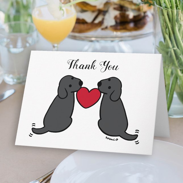 Two Black Labradors with Heart Thank You (Two Black Labradors with Heart Thank You Card for Labrador Owners.  Cute Dog Cartoon Design.)