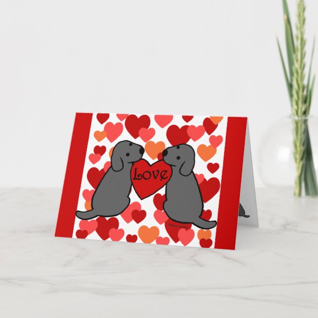 Two Black Labradors with Love Cartoon Holiday Card (Front)