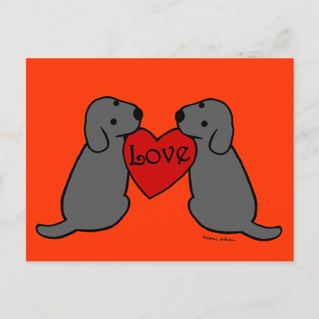 Two Black Labradors with Love Cartoon Postcard (Front)