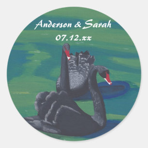 Two Black Swans Swimming Personalised Date Sticker