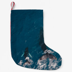 TWO BLACK WHALES SWIMMING IN BODY OF WATER SMALL CHRISTMAS STOCKING