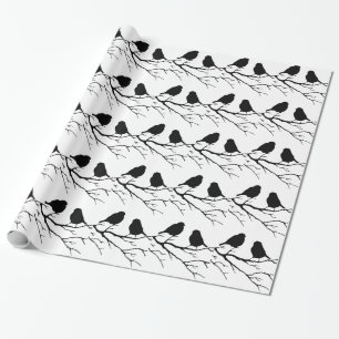 Two Black & White Bird Lovebird Couple Silhouette Wrapping Paper