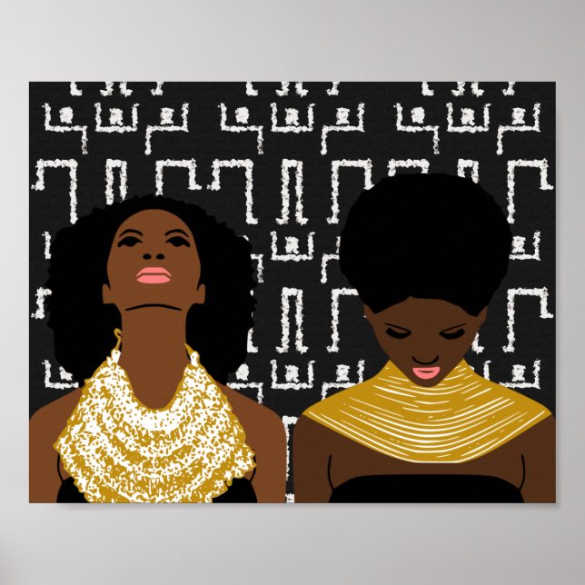 Two Black Woman Wearing Gold Tribal Necklaces Poster (Front)