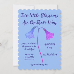 Two Blossoms Indigo Flower Twins Baby Shower Invitation