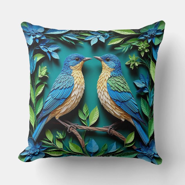 Two Blue and Yellow Birds Cushion (Front)