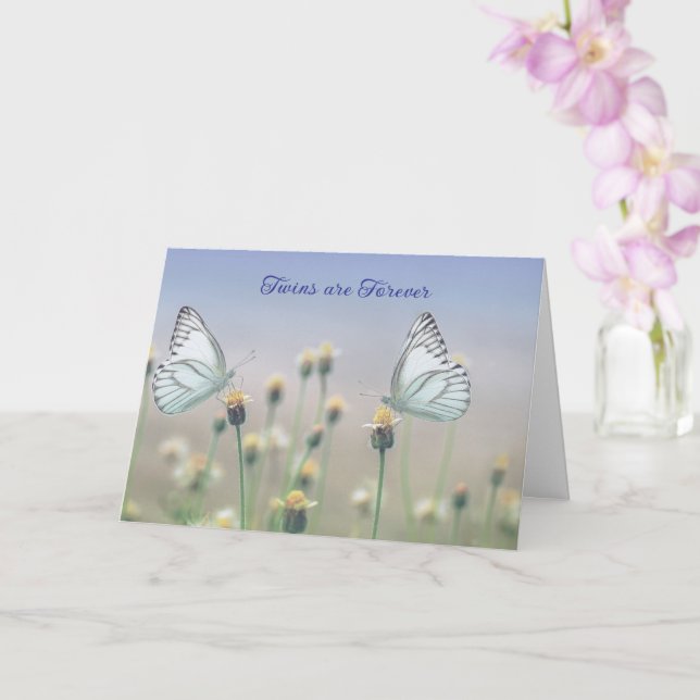 Two Blue Butterflies Twin Loss Sympathy  Card (Orchid)