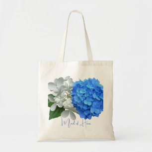 Two Blue Hydrangeas Personalised Name Tote