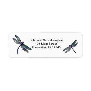 Two Blue Iridescent Dragonflies Return Address Label