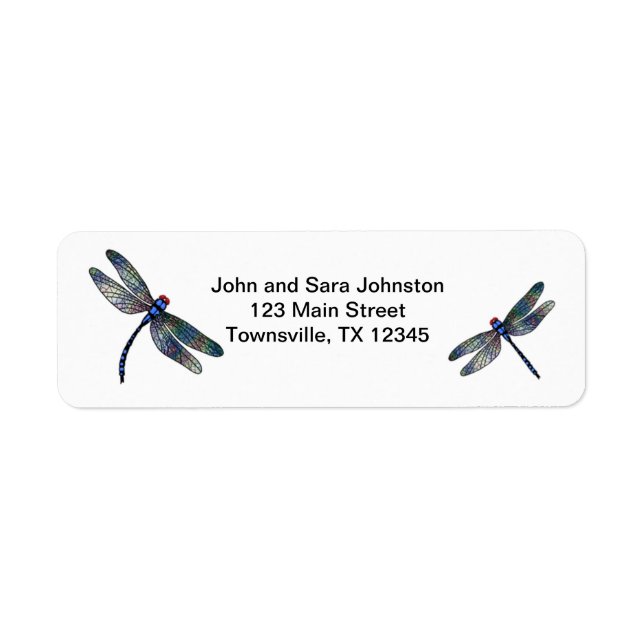 Two Blue Iridescent Dragonflies Return Address Label (Front)