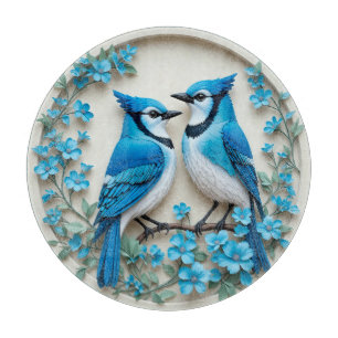 Two Blue Jays Resting on a Branch Cutting Board