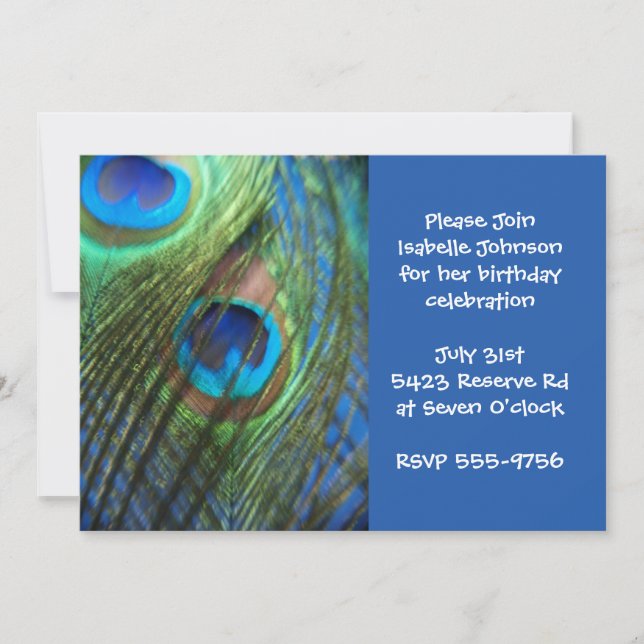 Two Blue Peacock Feathers Birthday Invitation (Front)