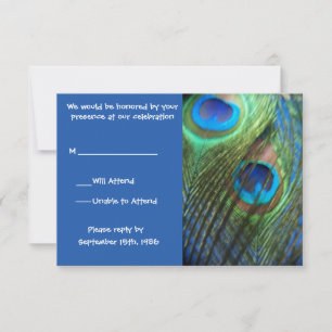 Two Blue Peacock Feathers RSVP Card