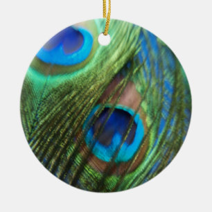 Two Blue Peacock Still Life Ceramic Tree Decoration
