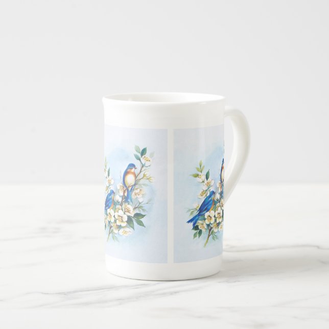 Two Bluebirds Bone China Mug (Front Right)