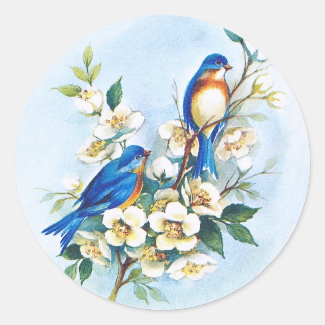 Two Bluebirds Classic Round Sticker (Front)