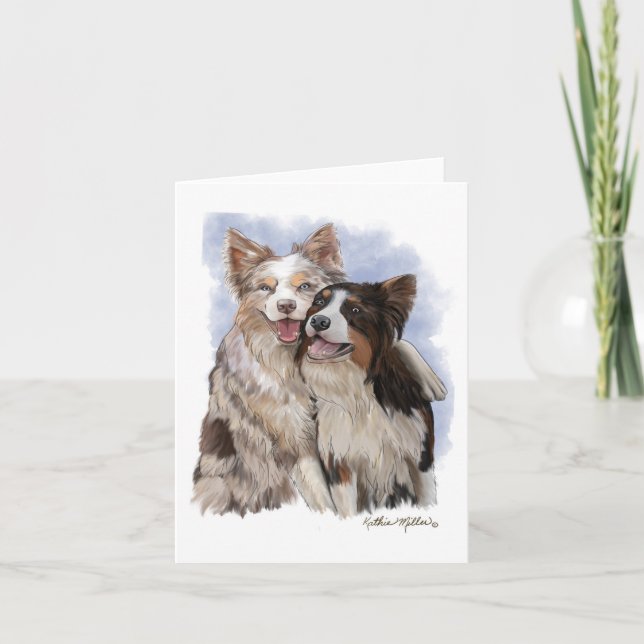 Two Border Collie Buddies cartoon Card (Front)