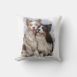 Two Border Collie Buddies cartoon Cushion