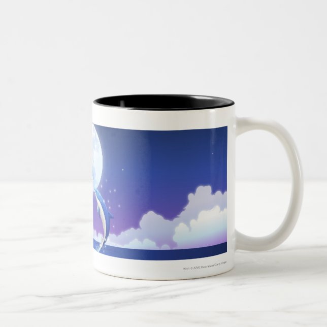 Two bottle-nosed dolphins jumping out of water Two-Tone coffee mug (Right)