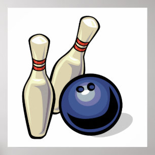 two bowling pins and bowling ball design poster