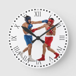 Two Boxers Sparring Match Boxing Gym Decor Round Clock