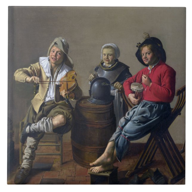 Two Boys and a Girl Making Music (Musicians) Ceramic Tile (Front)