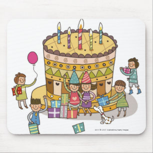 Two boys and three girls in a birthday party mouse pad