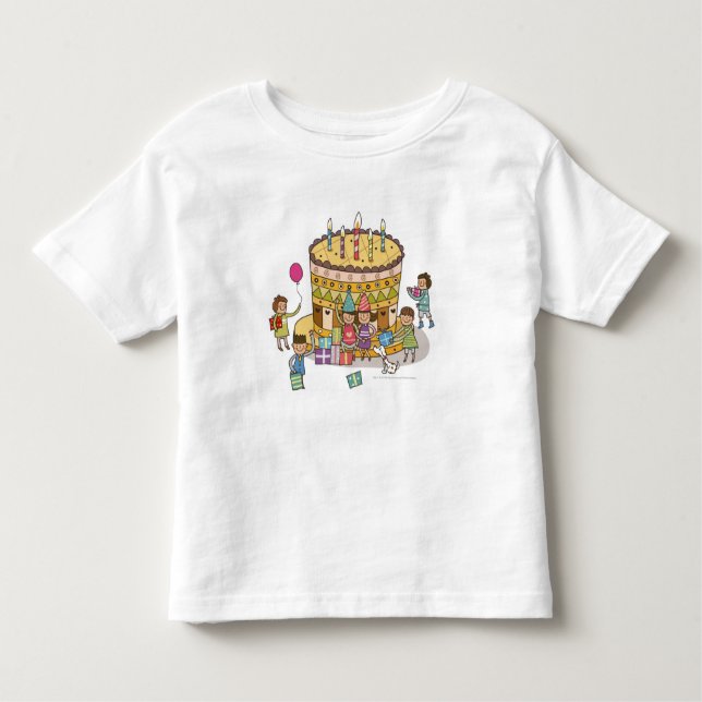 Two boys and three girls in a birthday party toddler T-Shirt (Front)