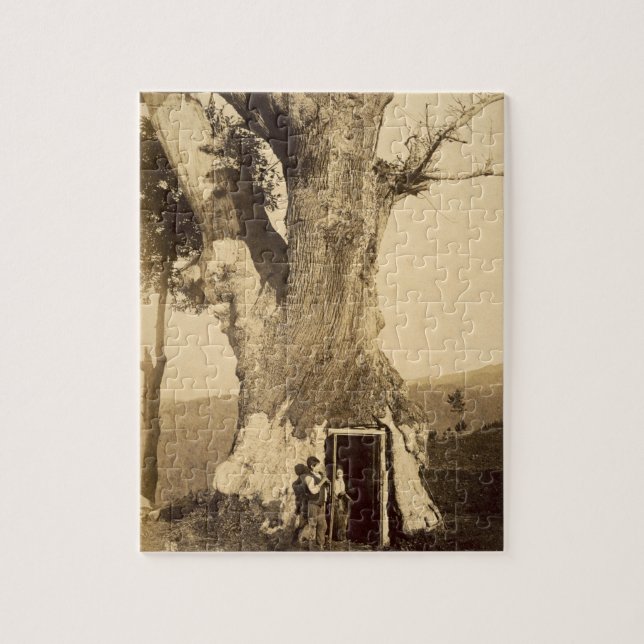 Two boys at the doorway of their treehouse, c.1870 jigsaw puzzle (Vertical)