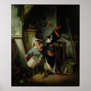 Two Boys Dressing Up as Soldiers Poster