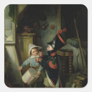 Two Boys Dressing Up as Soldiers Square Sticker