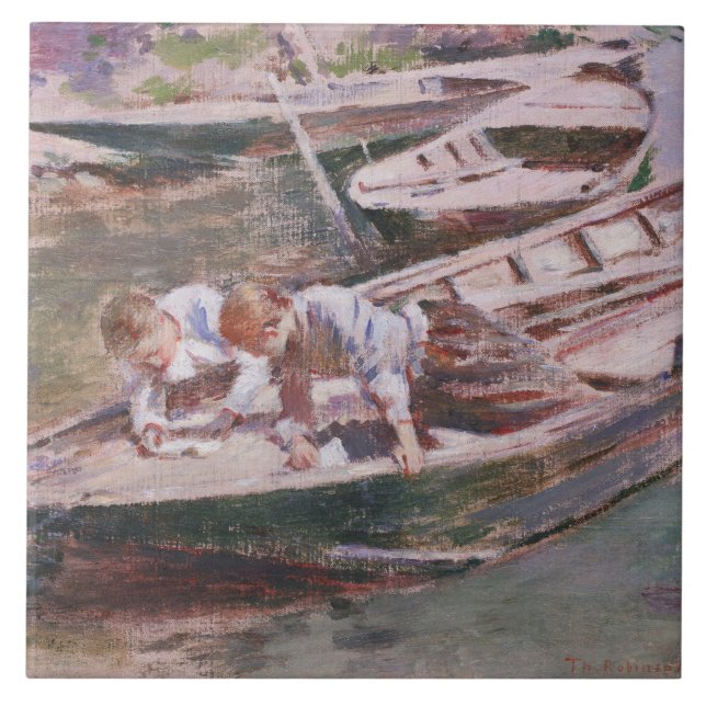 Two Boys in a Boat (by Theodore Robinson) Ceramic Tile (Front)