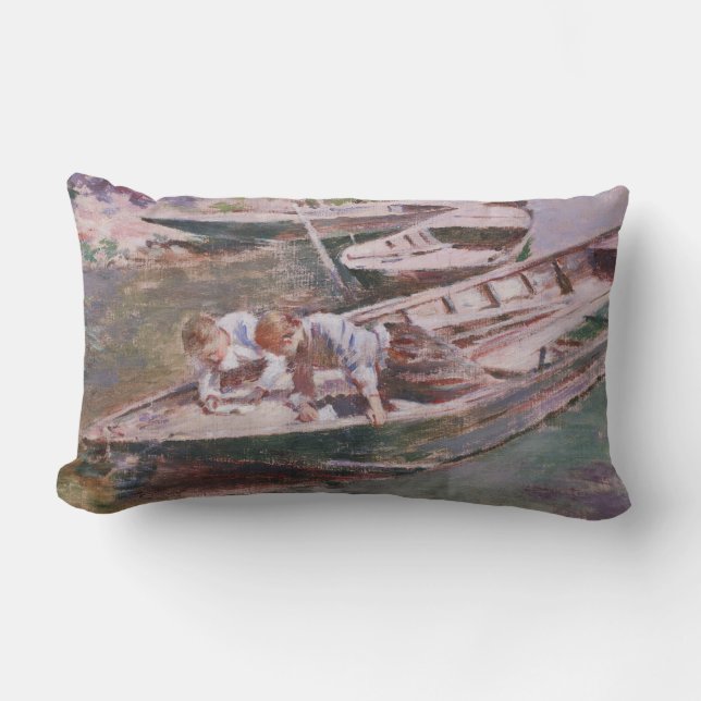 Two Boys in a Boat (by Theodore Robinson) Lumbar Cushion (Front)