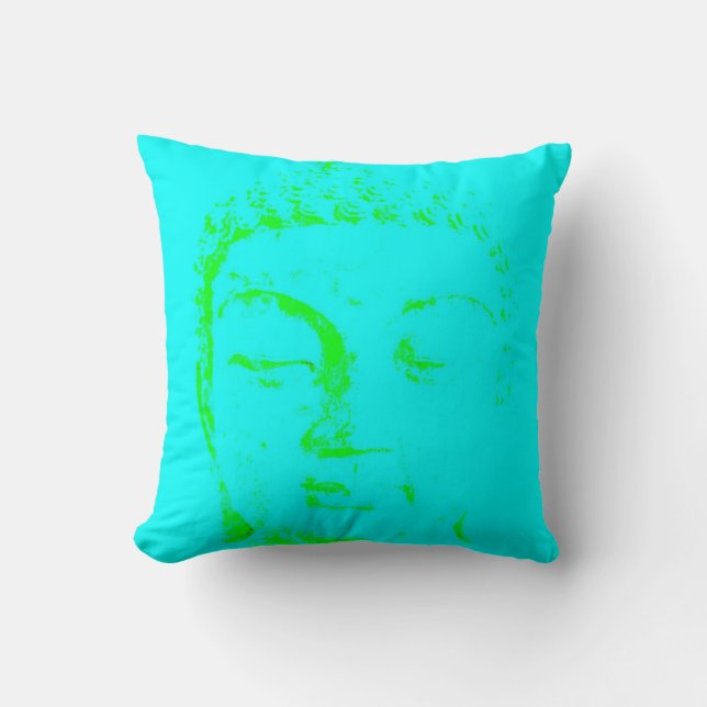 Two Branching Out buddha face turquoise and gold Cushion (Front)