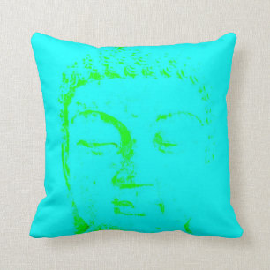 Two Branching Out buddha face turquoise and gold Cushion
