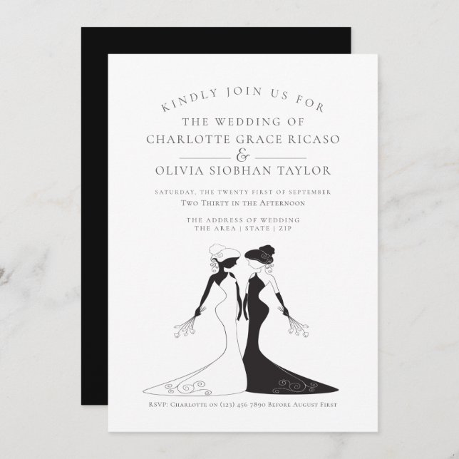 Two Brides 1940s Style Bridal Gowns Wedding Invitation (Front/Back)
