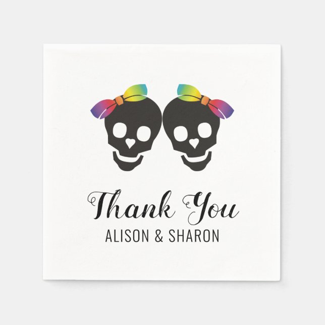 Two brides and confetti Thank You lesbian wedding Napkin (Front)