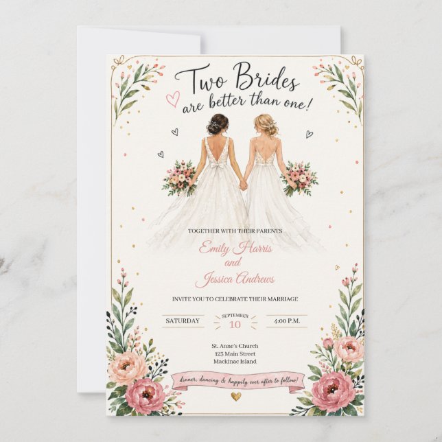 Two Brides Are Better Than One Wedding Invitation (Front)
