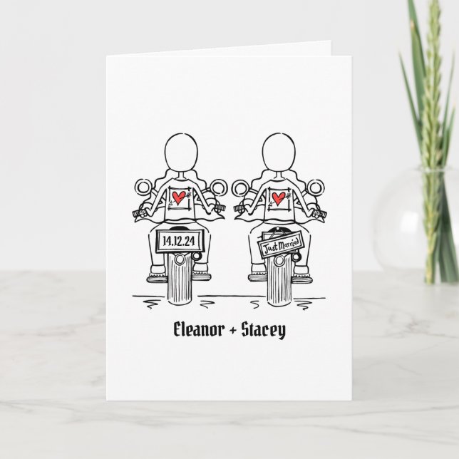 Two Brides Biker Motorcycle Evening Wedding Invitation (Front)
