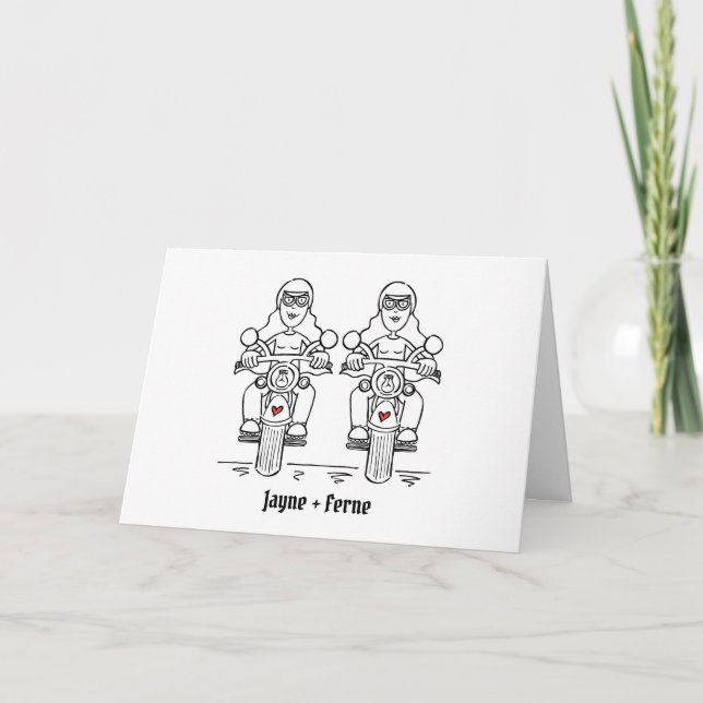 Two Brides Biker Motorcycle Wedding Card (Front)