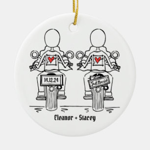 Two Brides Biker Motorcycle Wedding Ceramic Ornament