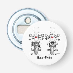 Two Brides Biker Motorcycle Wedding Favour Bottle Opener