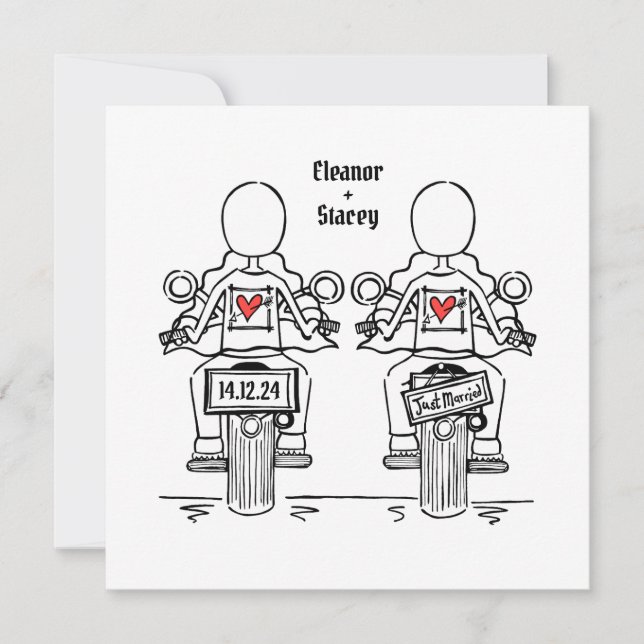 Two Brides Biker Motorcycle Wedding Invitation (Front)