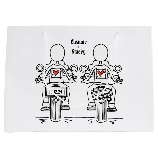 Two Brides Biker Motorcycle Wedding Large Gift Bag (Front)