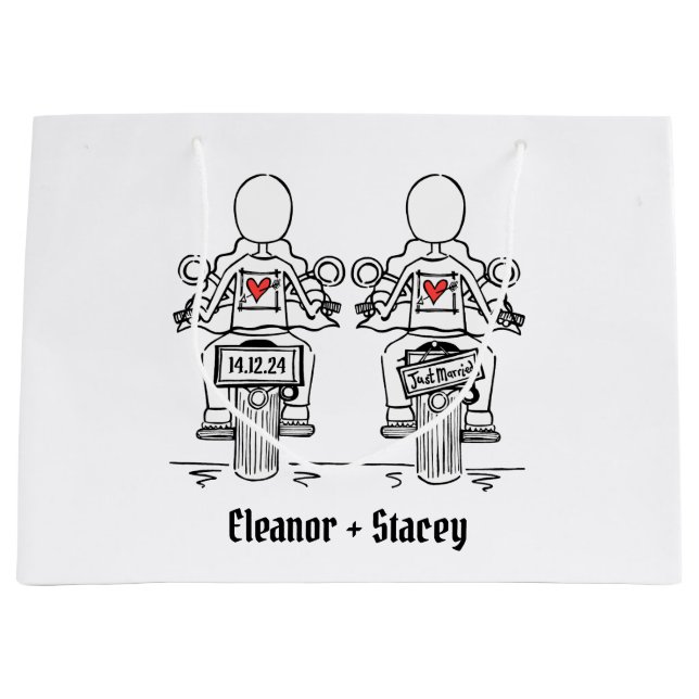 Two Brides Biker Motorcycle Wedding Large Gift Bag (Front)