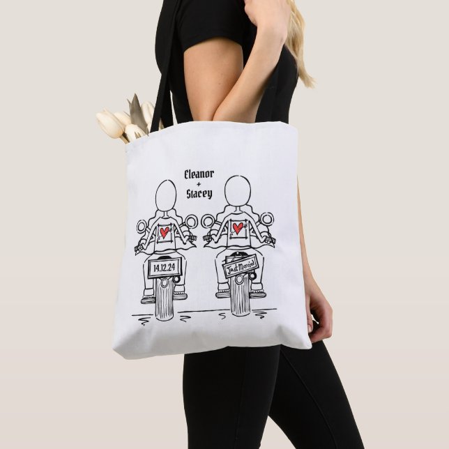 Two Brides Biker Motorcycle Wedding Tote Bag (Close Up)