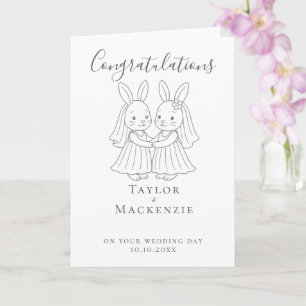 Two Brides Bunny Rabbits Congratulations Wedding Card