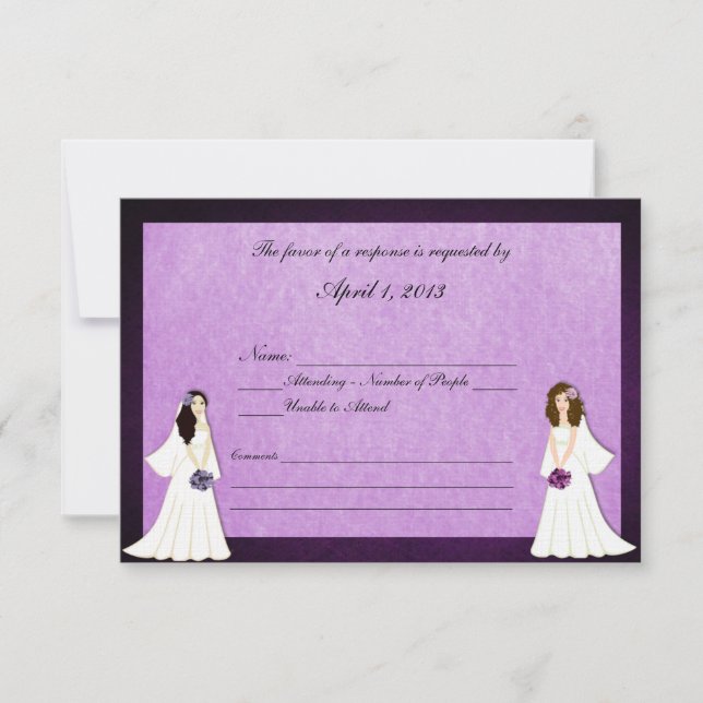 Two Brides Custom Lesbian Wedding RSVP Cards (Front)